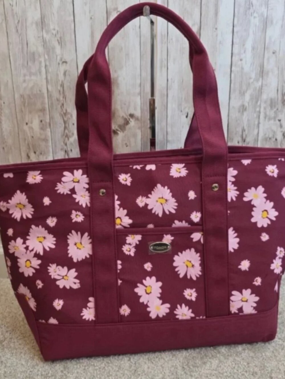 Coach fragrance Floral Tote Bag in Burgundy with Pink Blossoms NEW - Picture 4 of 6